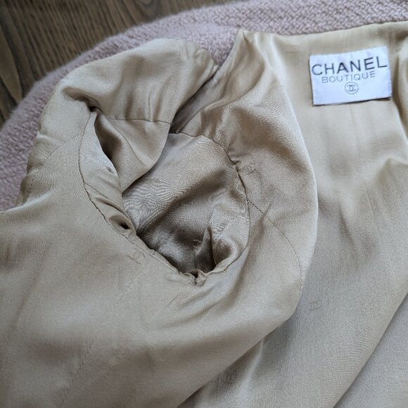 CHANEL Vintage Pale Pink Tweed Jacket Lucite CC Logo Buttons 1990s Women S M 4 6 - Picture 14 of 16